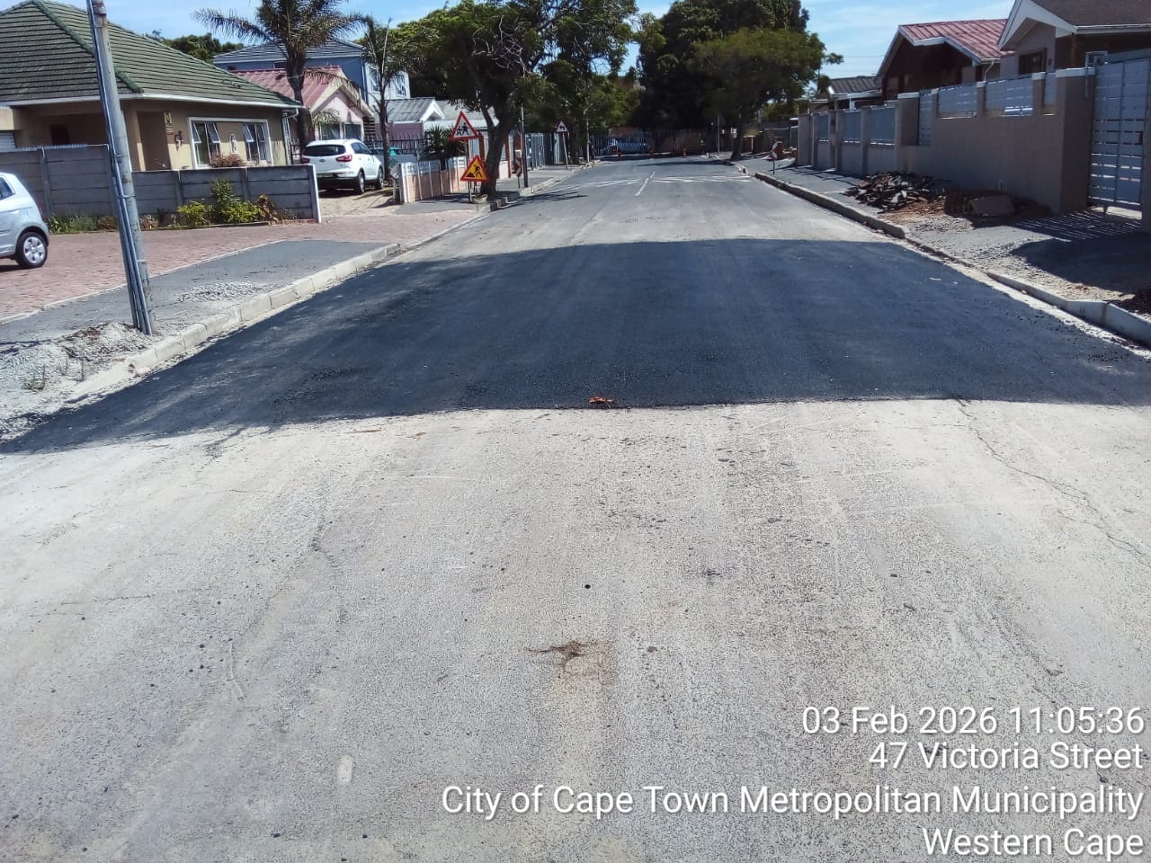 Newly laid asphalt road, finished surface